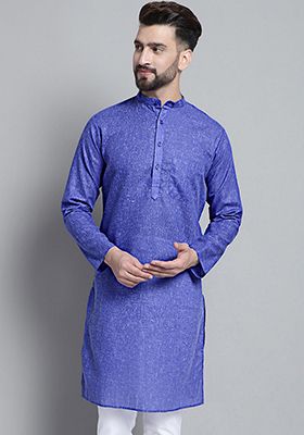 Blue Cotton Kurta For Men