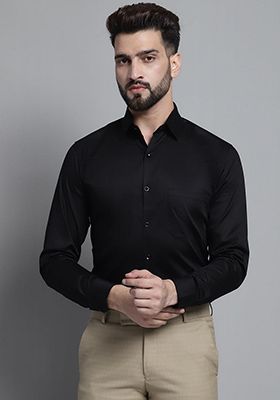 Black Cotton Blend Shirt For Men