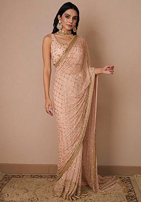 Light Pink Embroidered Soft Net Saree Set