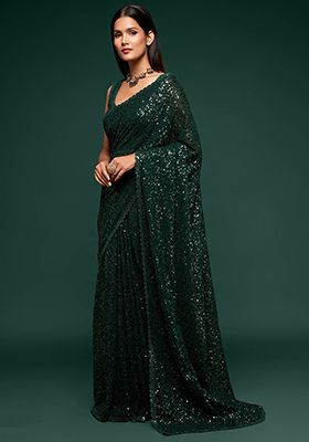Green Sequin Embroidered Georgette Sarees
