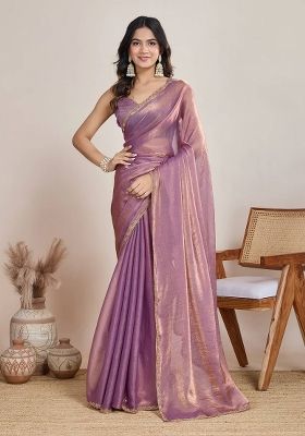 Lilac Handwork Lace Fendy Chiffon Saree Set