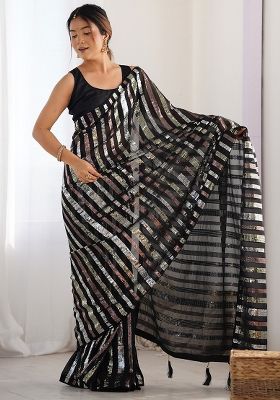 Black Sequance Georgette Saree Set