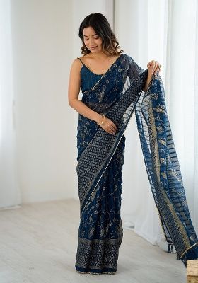 Morpeach Embroidery Silk Saree Set